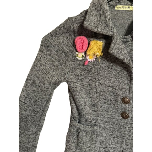 Little Mass Girls Heather Gray Button-Up Jacket W/ Floral Embellishments Size 6X - Picture 3 of 6
